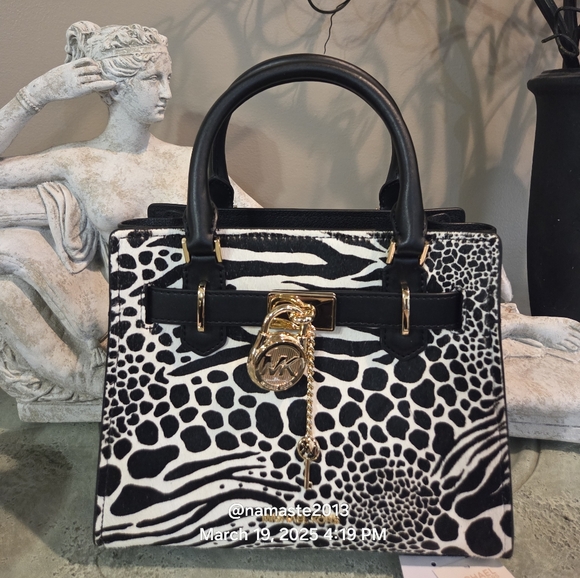 Michael Kors Hamilton Small Black Haircalf Leather Satchel